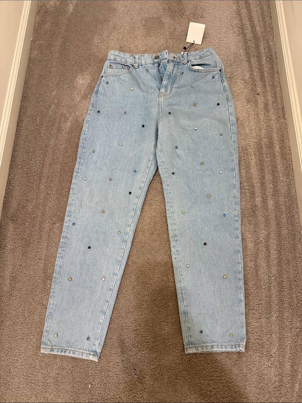 Zara Light Blue Boyfriend Jeans with Multicolored Studs